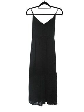 Abercrombie & Fitch Black Crochet Lace Maxi Dress M 90s Y2K Boho Romantic Slip